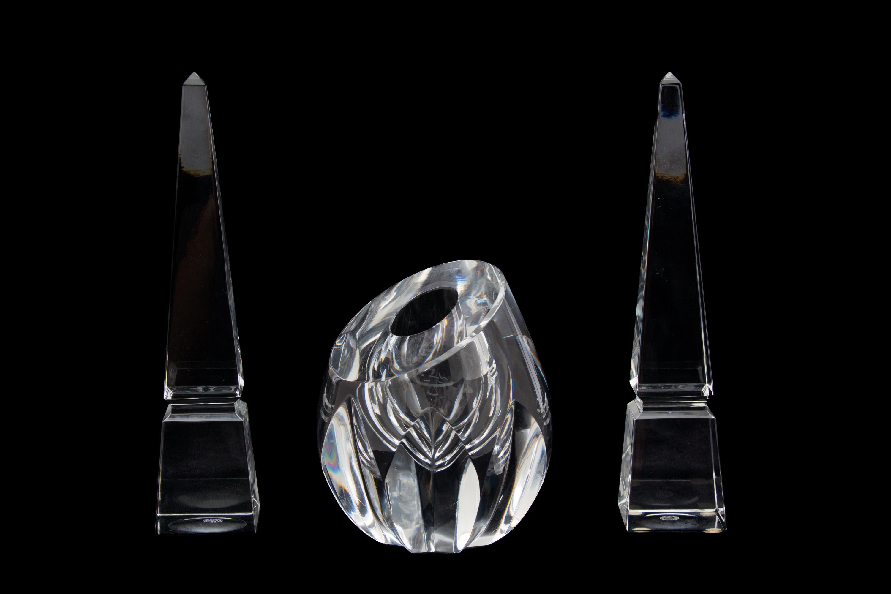 Three Pieces of Baccarat Crystal Height of taller 10 inches. — 20TH CENTURY