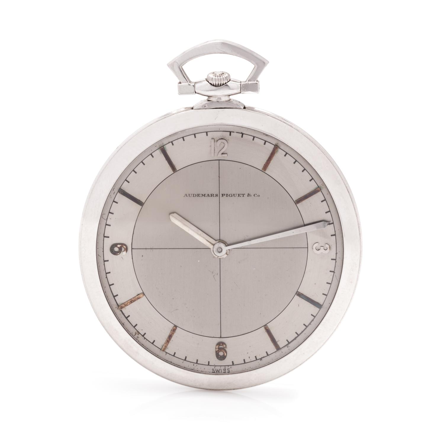 AUDEMARS PIGUET & CO., PLATINUM OPEN FACE 'ULTRA-THIN' POCKET WATCH