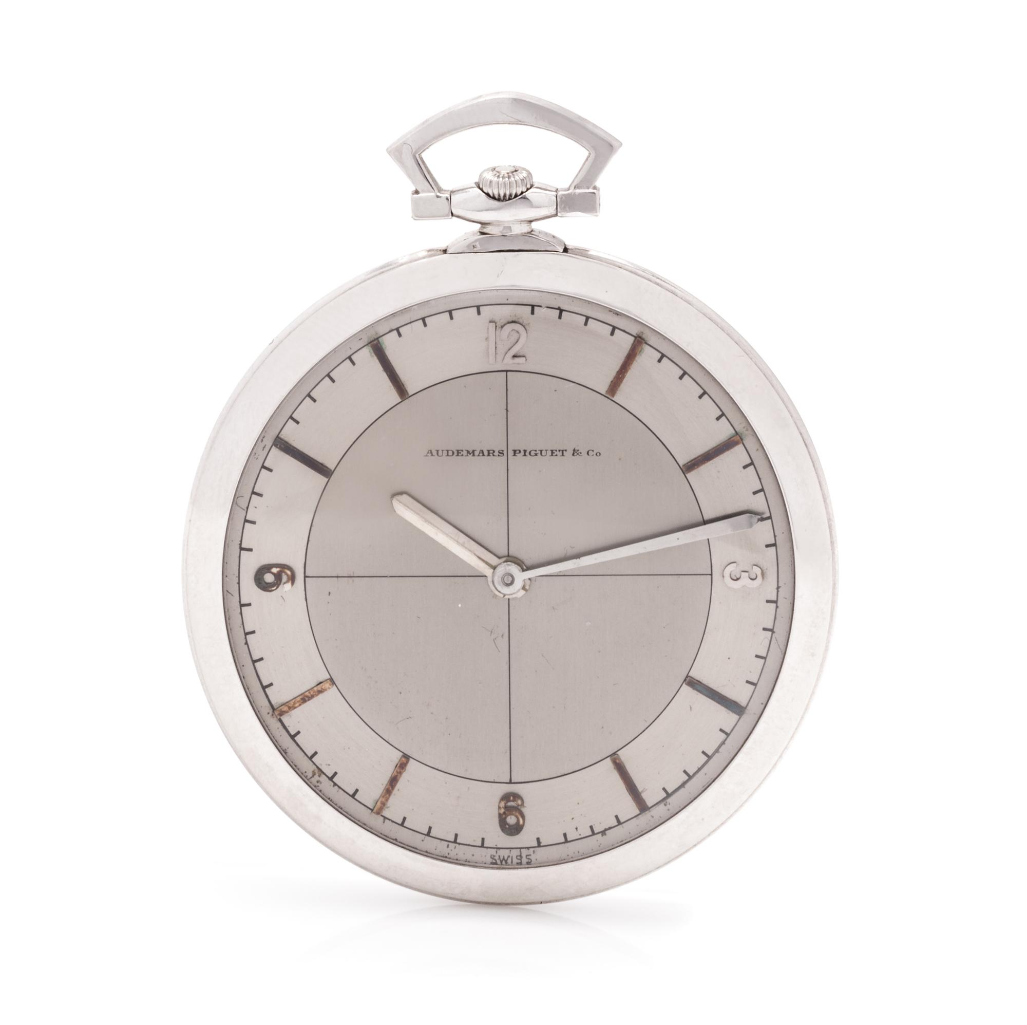 AUDEMARS PIGUET & CO., PLATINUM OPEN FACE 'ULTRA-THIN' POCKET WATCH
