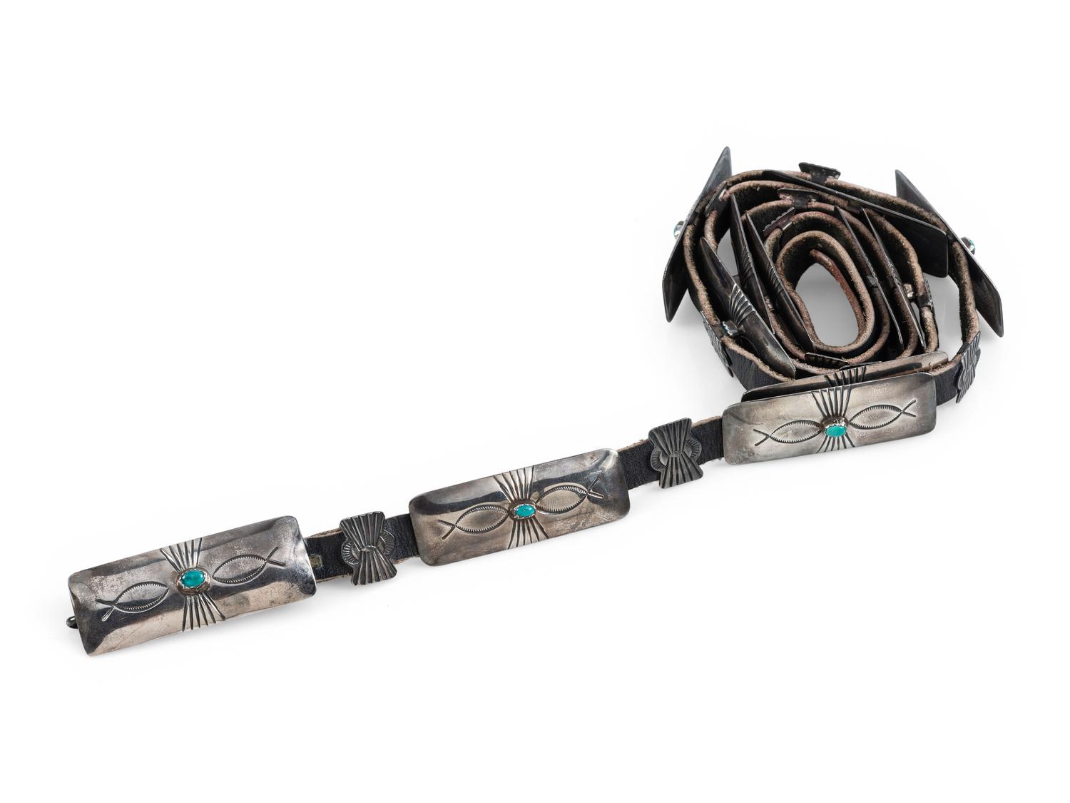 Petite Navajo Silver and Turquoise Concha Belt