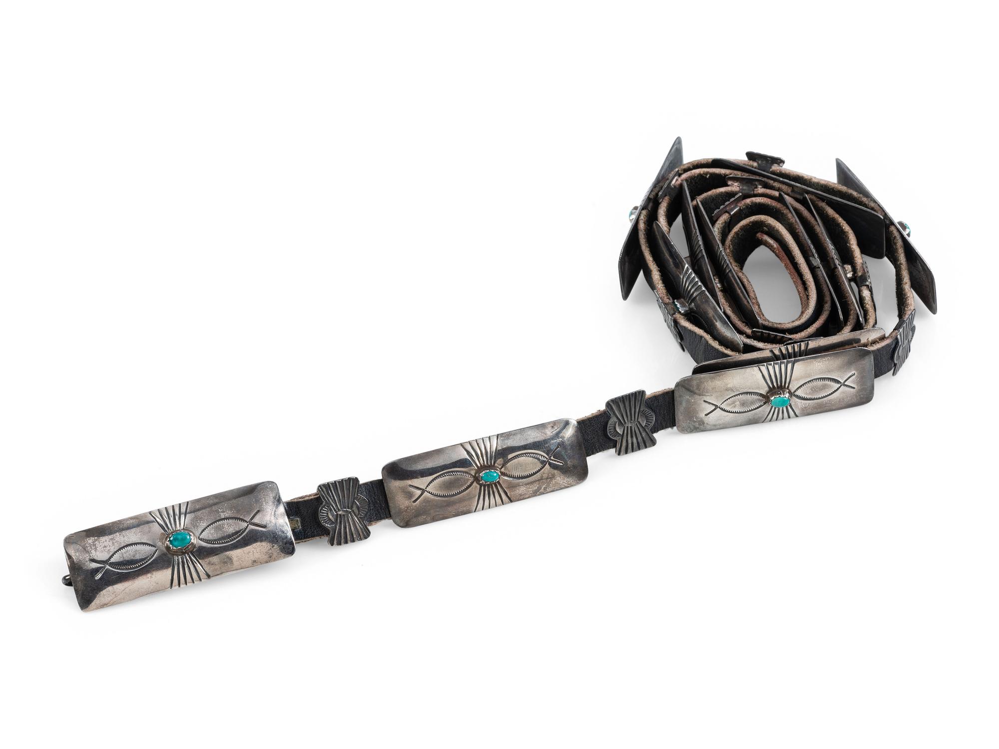 Petite Navajo Silver and Turquoise Concha Belt