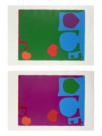 Three Reds in Magenta and Green in Blue and Three Reds in Green and Magenta in Blue (a pair of prints), 1970