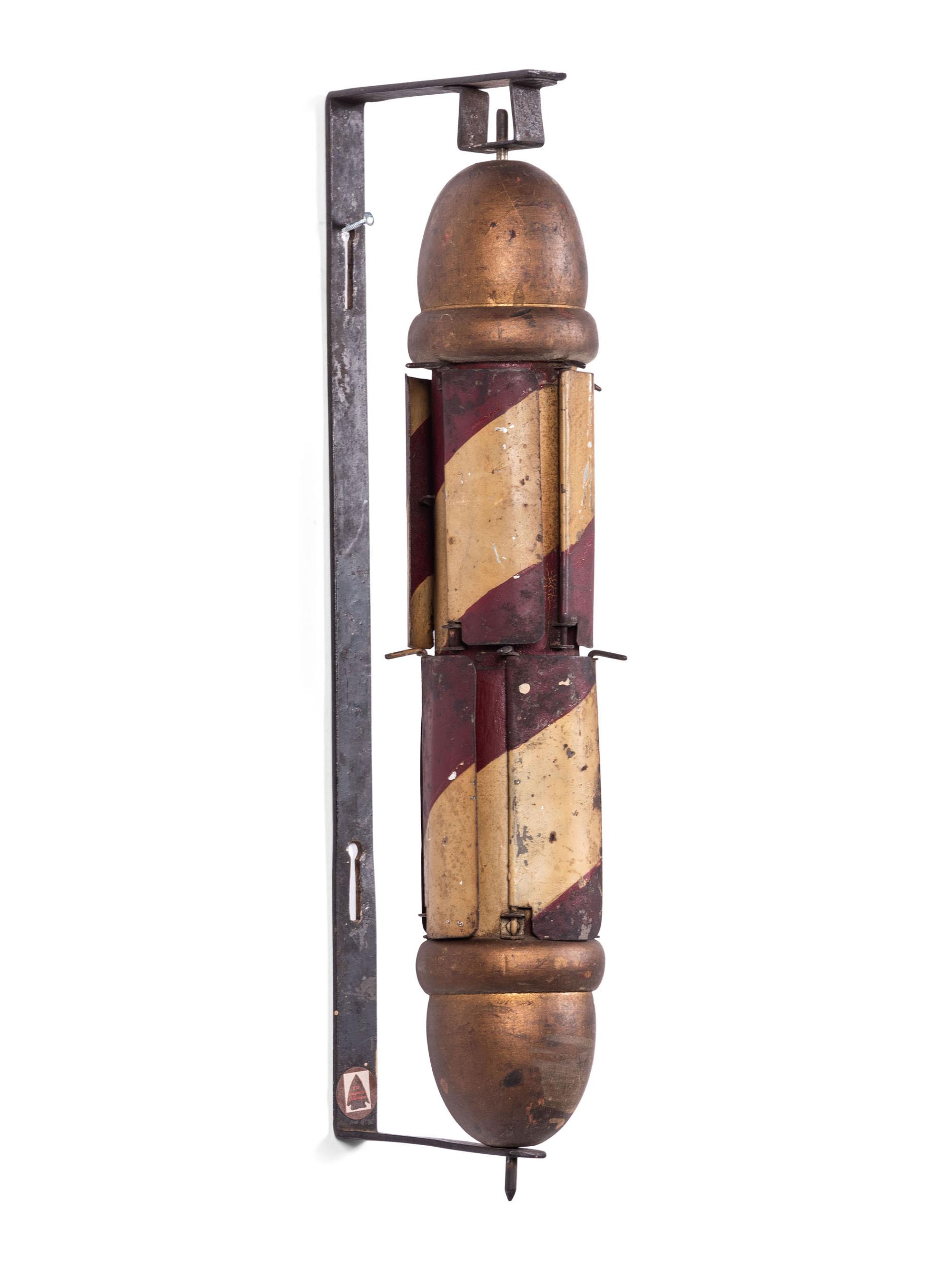 A Painted Tin and Wood 'Whirligig' Barber Pole
