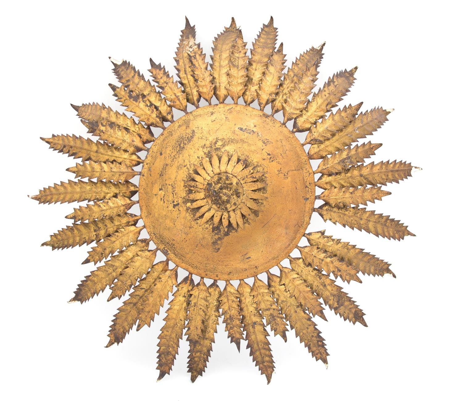 A Cut Gilt Metal Sunflower-form Wall Sconce Diameter 21 inches. — 20TH CENTURY