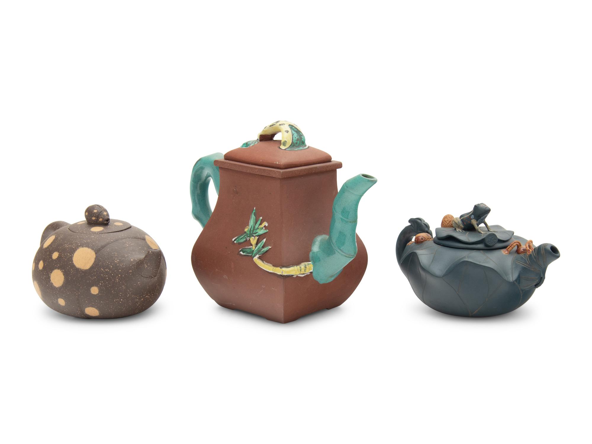 Three Chinese Yixing Pottery Teapots