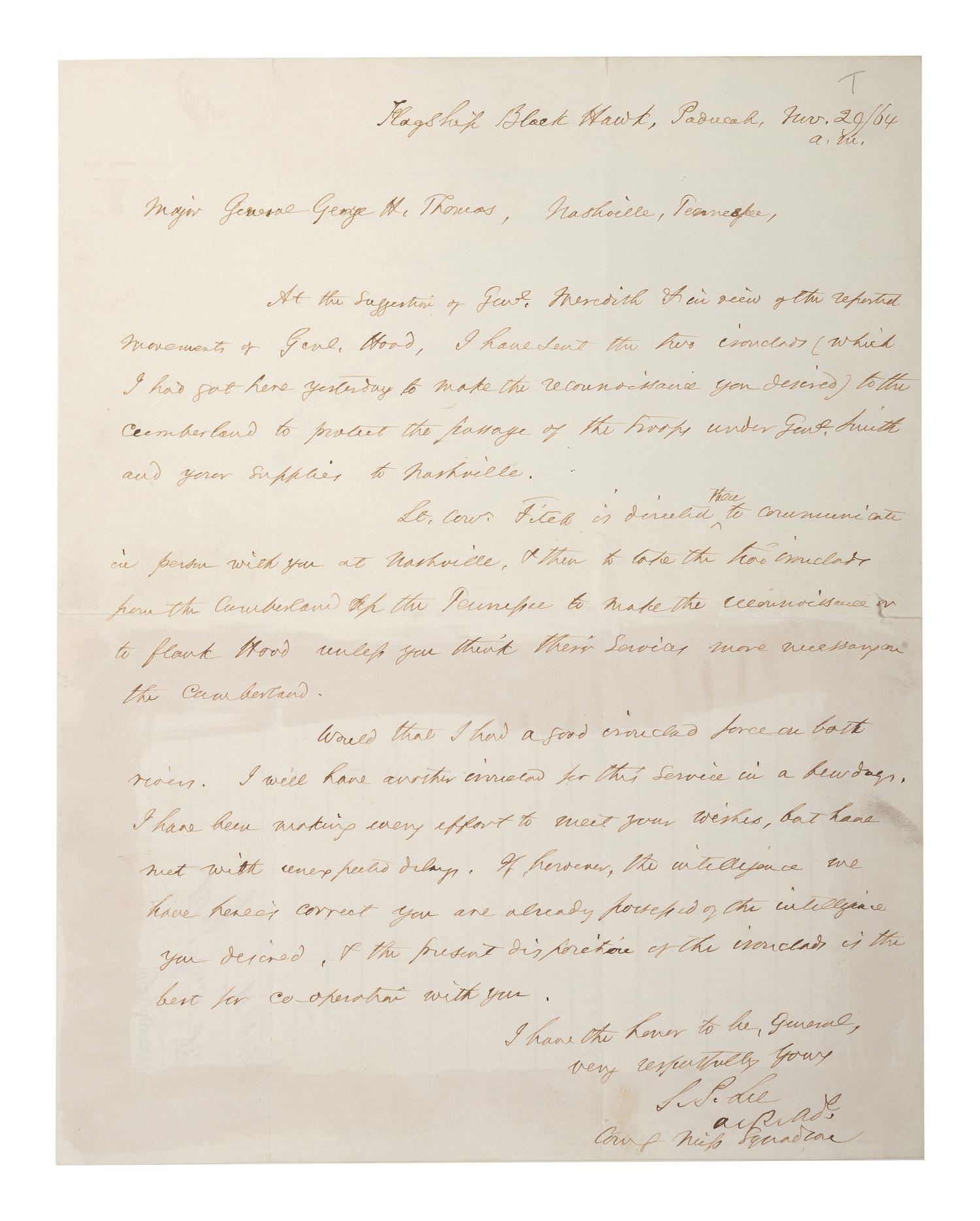 [CIVIL WAR - US NAVY]. LEE, Samuel Phillips (1812-1897). A group of 7 documents related to Rear Admiral Samuel P. Lee, incl. Vicksburg content and preparations for the Battle of Nashville.