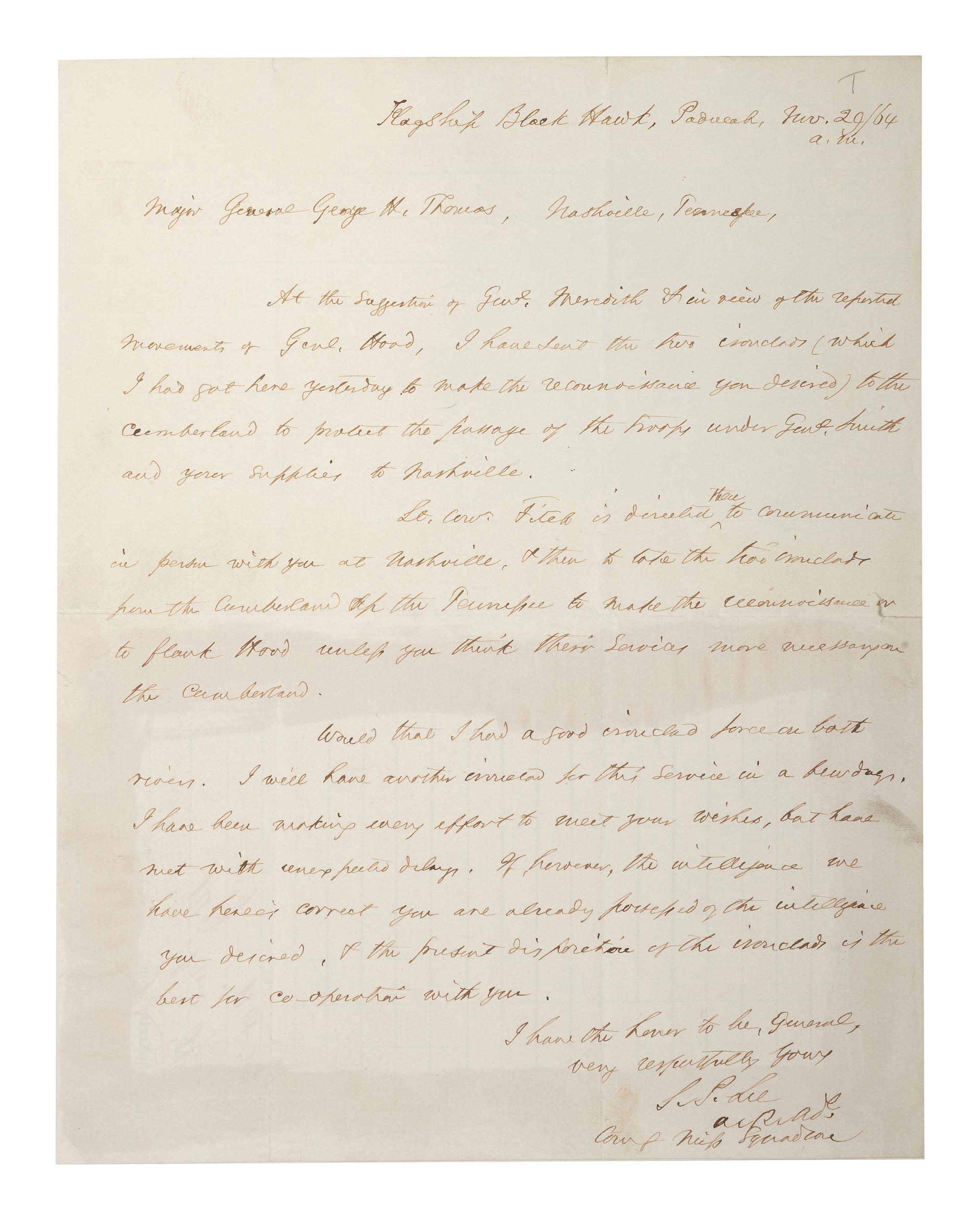 [CIVIL WAR - US NAVY]. LEE, Samuel Phillips (1812-1897). A group of 7 documents related to Rear Admiral Samuel P. Lee, incl. Vicksburg content and preparations for the Battle of Nashville.