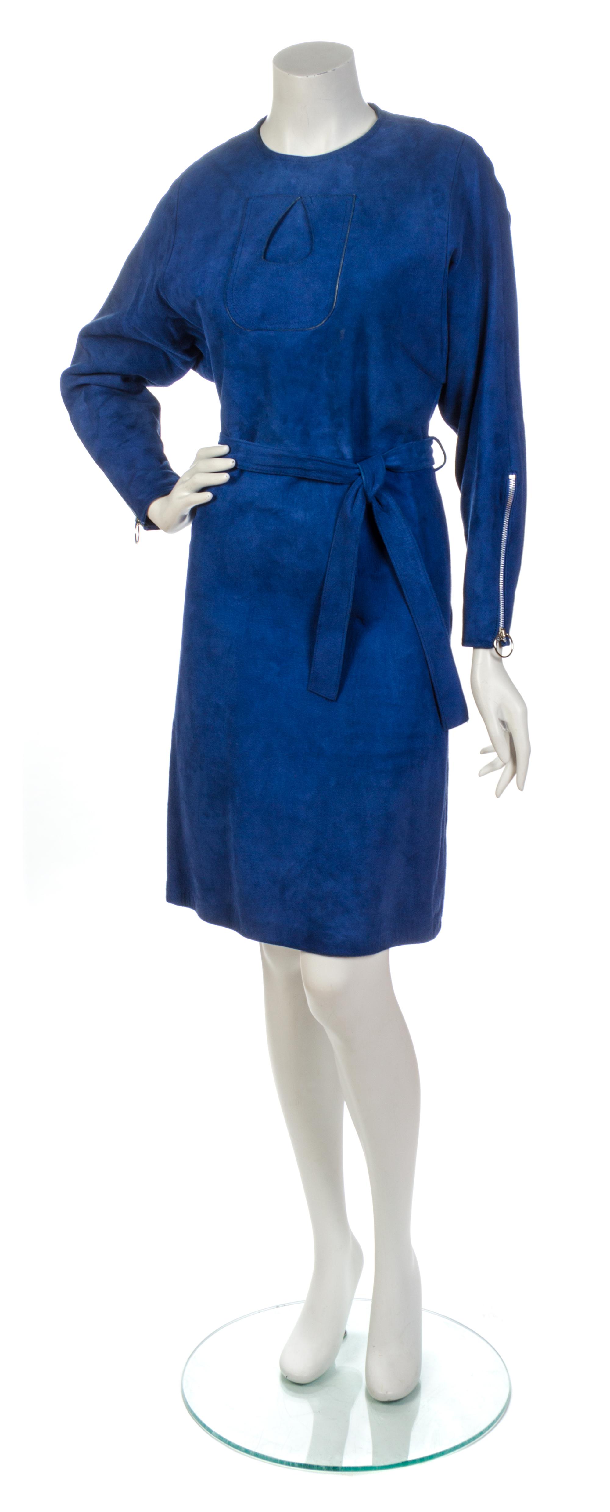A Pierre Cardin Royal Blue Suede Dress,