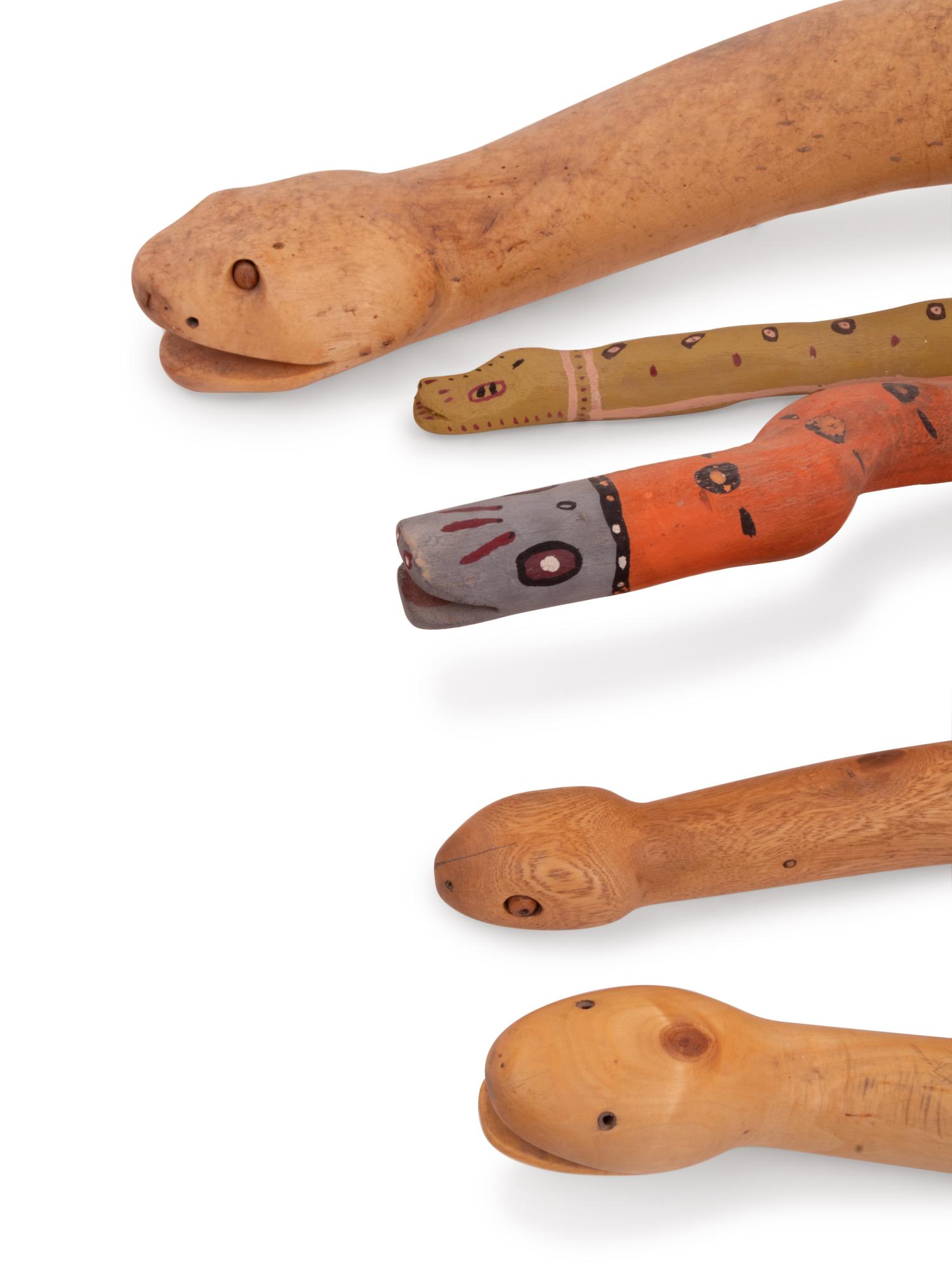 Five Folk Art Carved Snakes