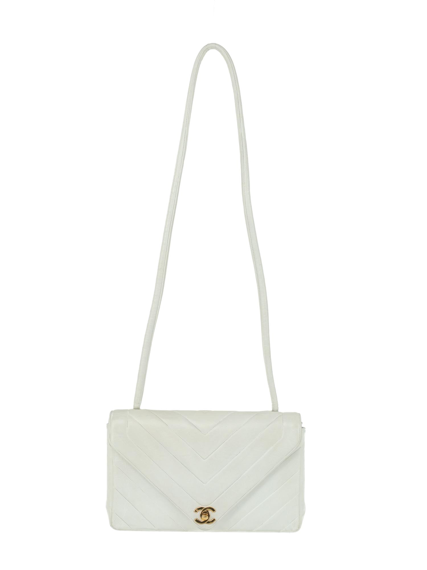Chanel Chevron Envelope Bag in White Lambskin