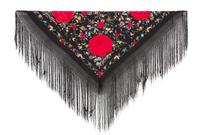 A Chinese Floral Embroidered Black Silk Piano Shawl 65 x 65 inches excluding the 20 inch fringe. — EARLY 20TH CENTURY