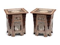 A Pair of Levantine Marquetry and Mother-of-Pearl Inlaid Side Tables
