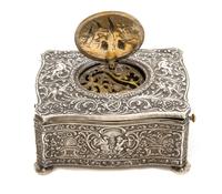 A German Silver Singing Bird Automaton Box, 20TH CENTURY, Height 2 x width 4 x depth 3 inches. — 20TH CENTURY,