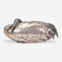 Two Japanese silver okimono, minogame and crane, signed by Nogami Ryuki (1865-1932) 银制蓑亀与仙鹤一组 野上龙起造 Late 19th / Early 20th century ???????????