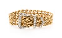 A 14 Karat Gold and Diamond Belt Motif Bracelet, 27.80 dwts.