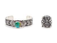 Sterling Silver Ring, together with Turquoise and Sterling Silver Cuff Bracelet