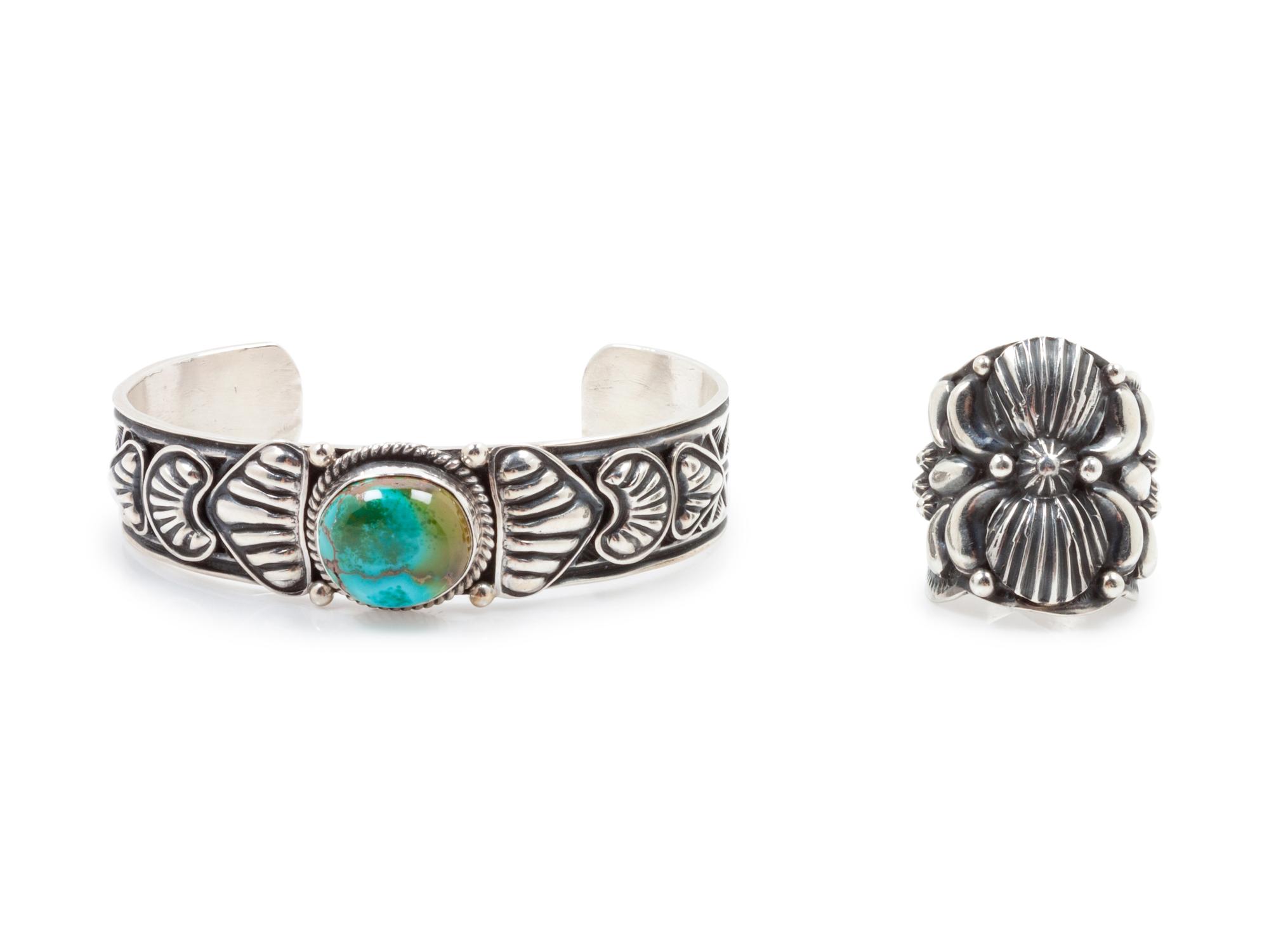 Sterling Silver Ring, together with Turquoise and Sterling Silver Cuff Bracelet