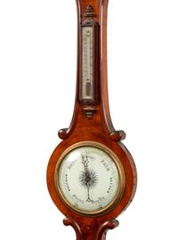 An English Mahogany Wheel Barometer and Thermometer
