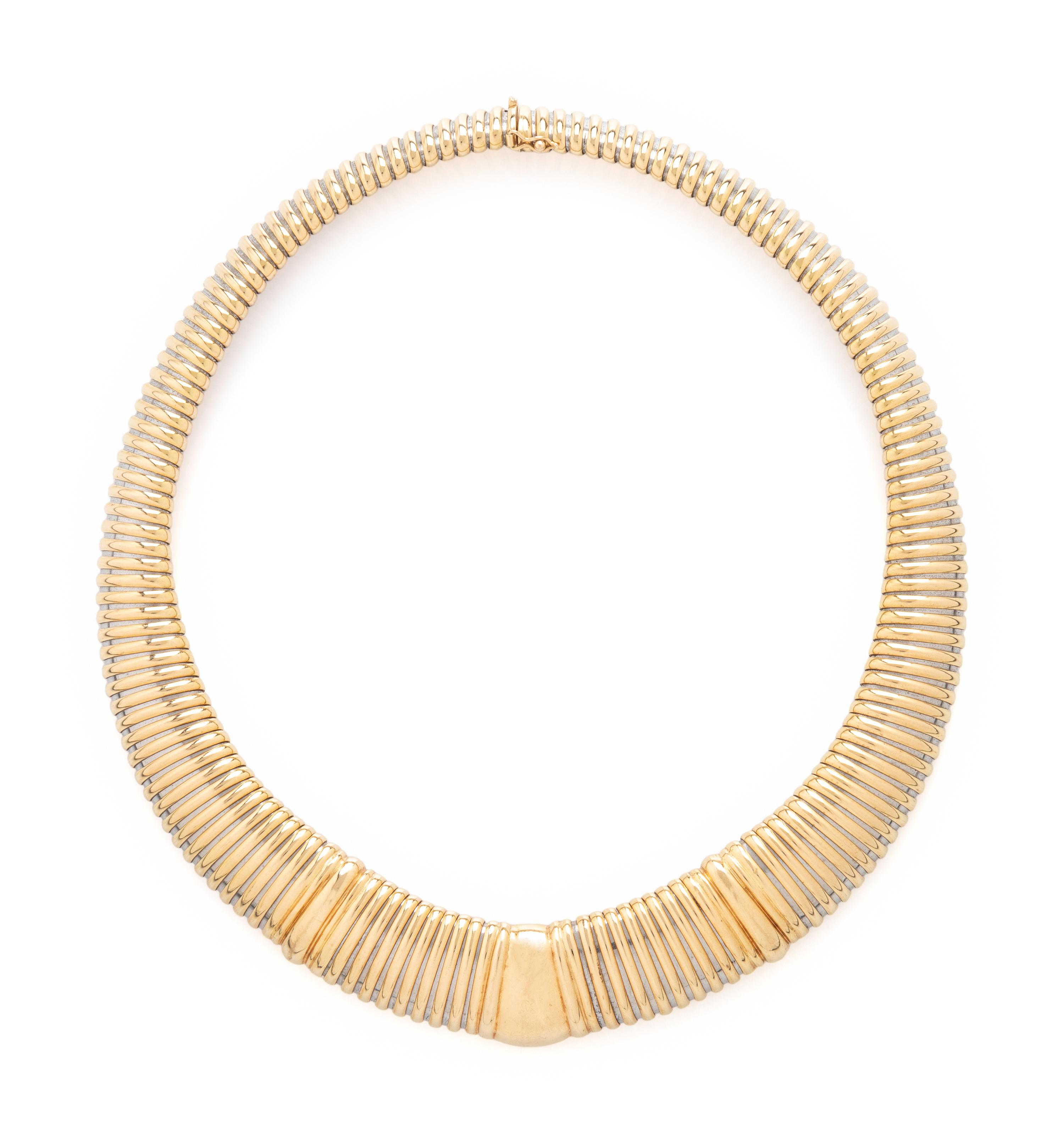 CARTIER, YELLOW GOLD AND STEEL TUBOGAS NECKLACE