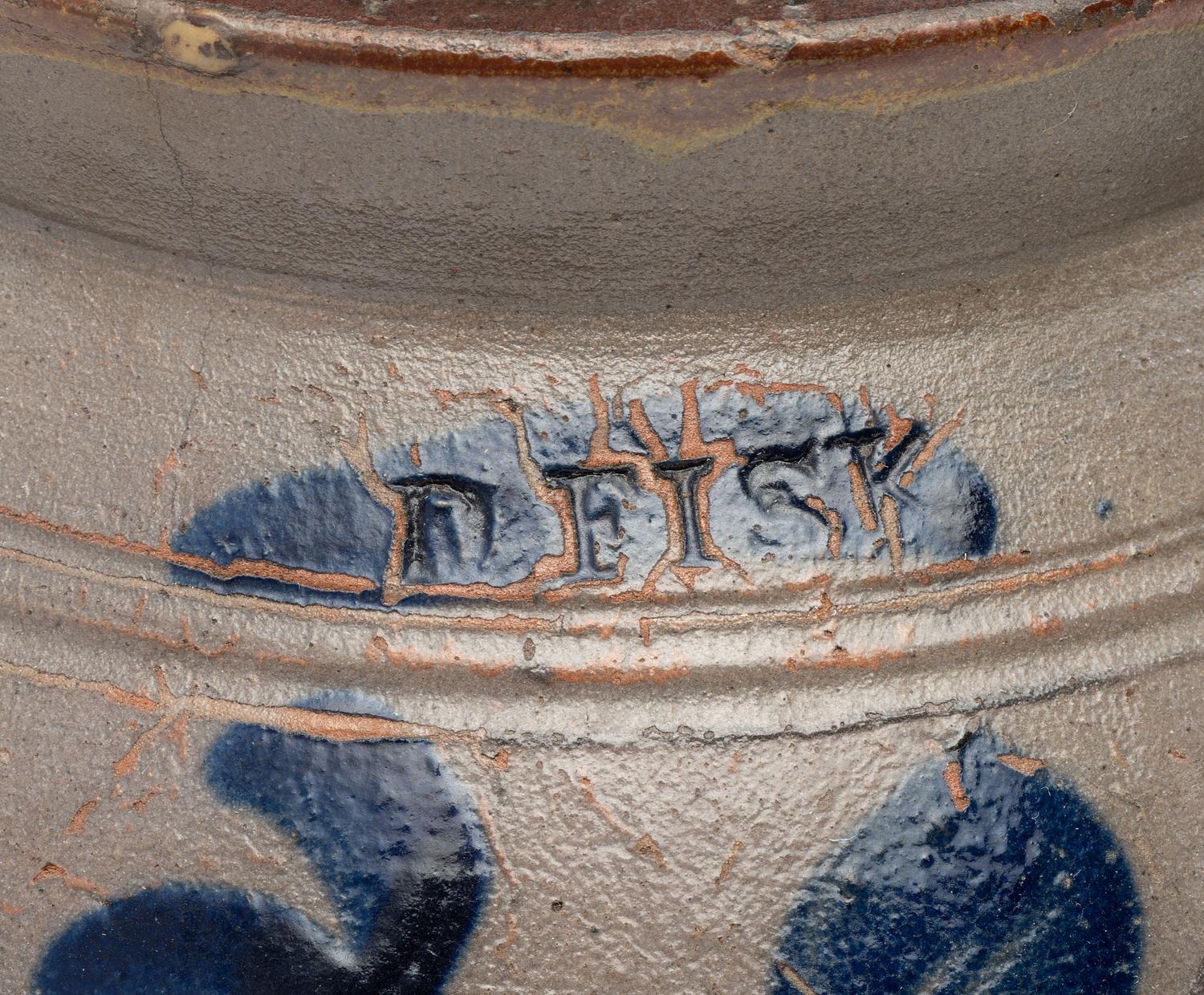 A Daniel Fisk Cobalt Decorated One Gallon Stoneware Crock