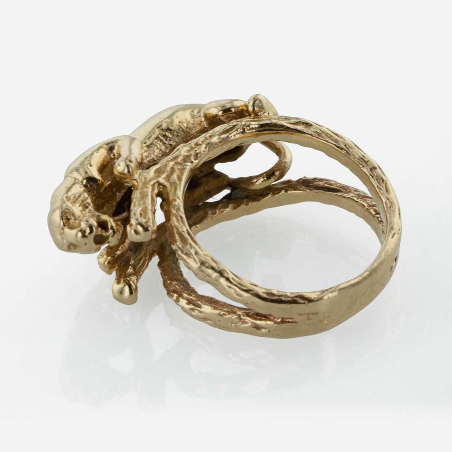 A 14K Yellow Gold Necklace and Panther Ring