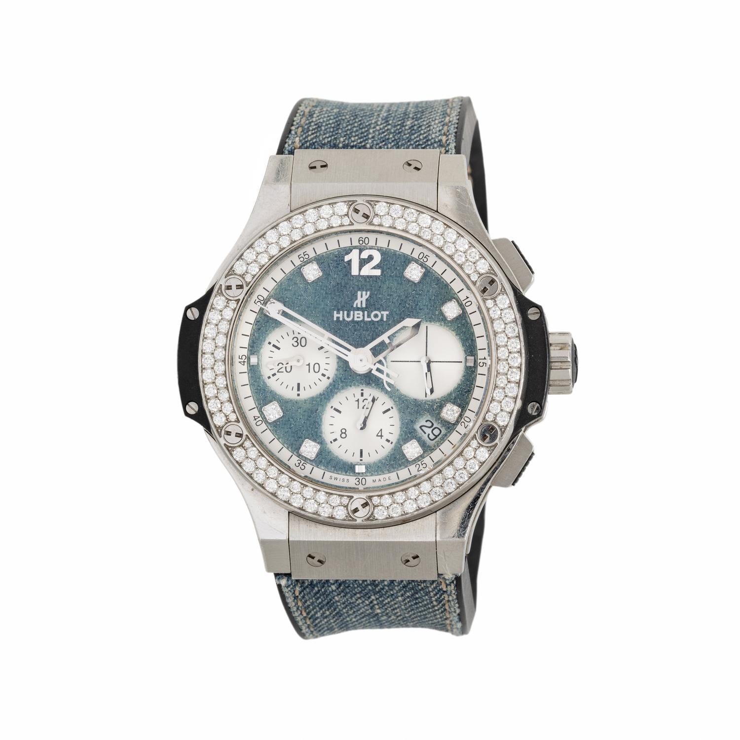 HUBLOT, 'BIG BANG' LIMITED EDITION 'JEANS' CHRONOGRAPH WATCH WITH DATE AND DIAMONDS
