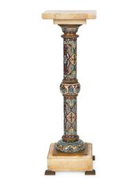 A French Champleve Enamel and Onyx Pedestal