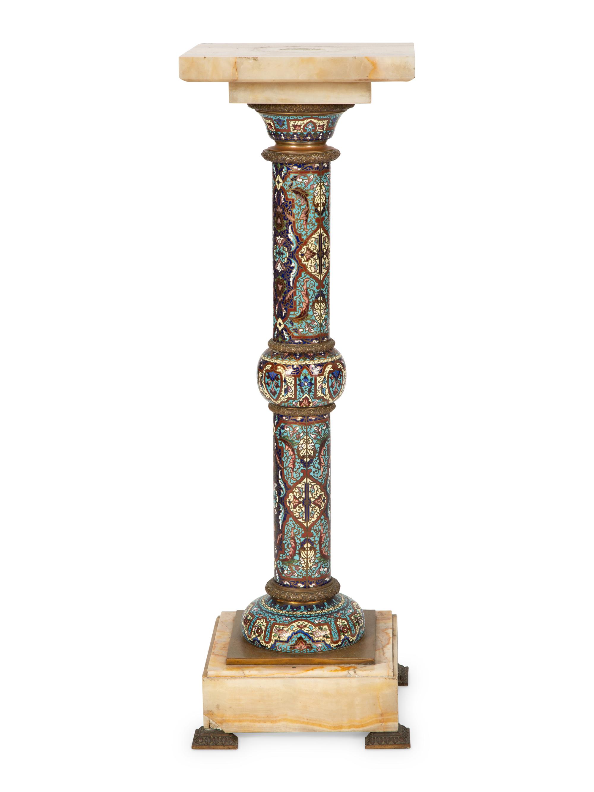 A French Champleve Enamel and Onyx Pedestal