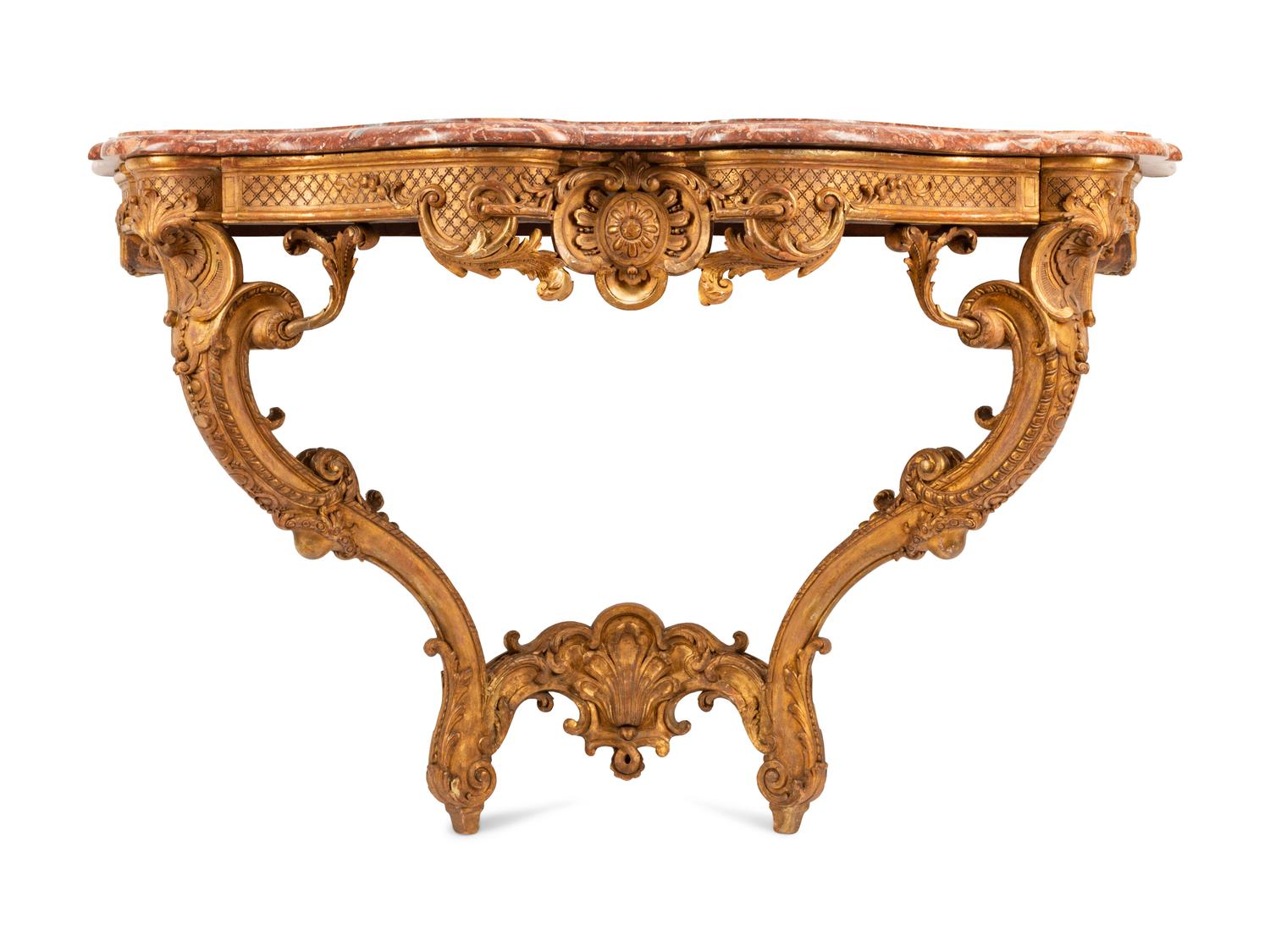 A Régence Style Giltwood Marble-Top Console Table