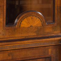 A George III Style Mahogany and Satinwood Marquetry Breakfront Bookcase