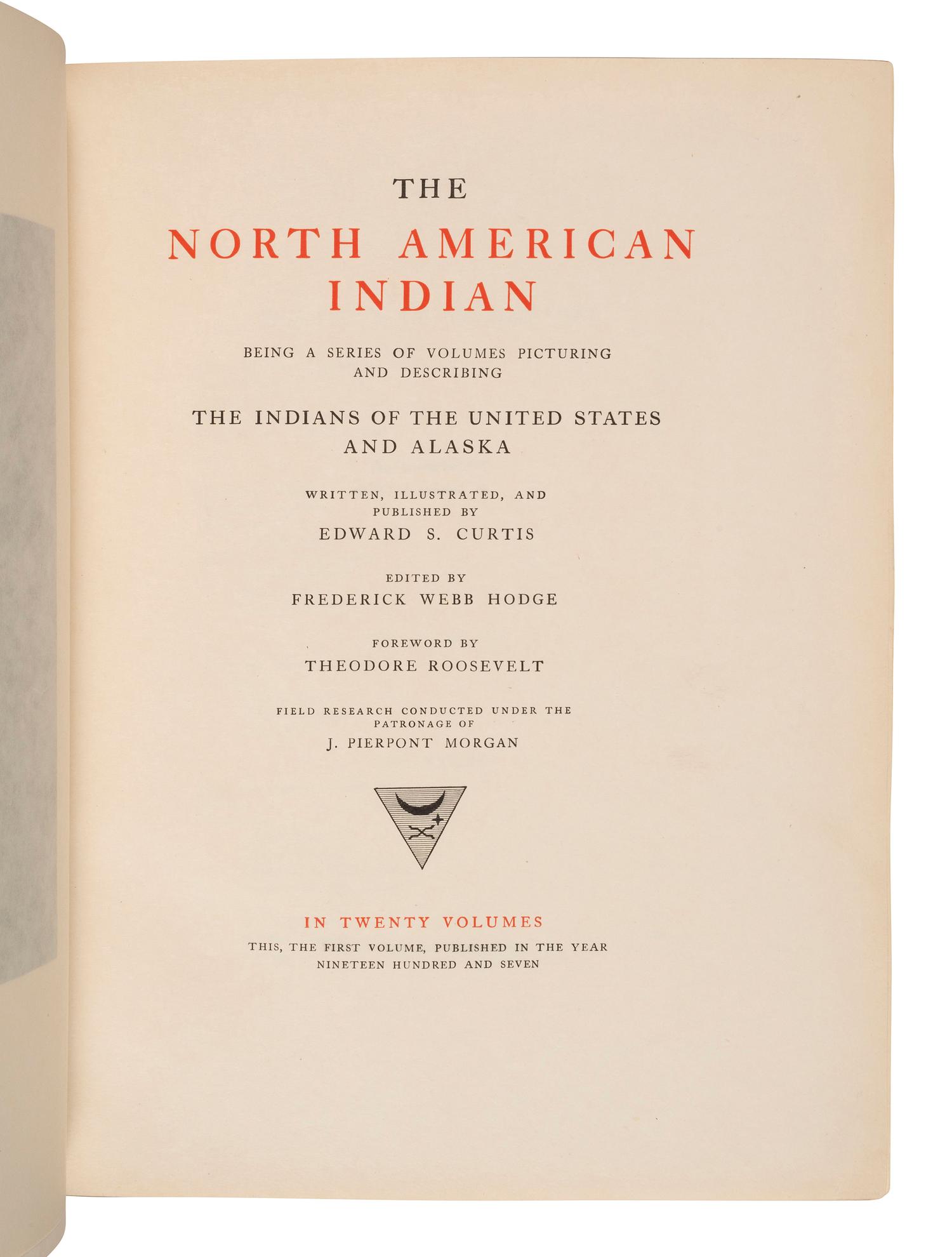 CURTIS, Edward (1868-1952). The North American Indian. Being a Series of Volumes Picturing and Describing the Indians of the United States and Alaska. Cambridge, MA: University Press, 1907. Volume 1.