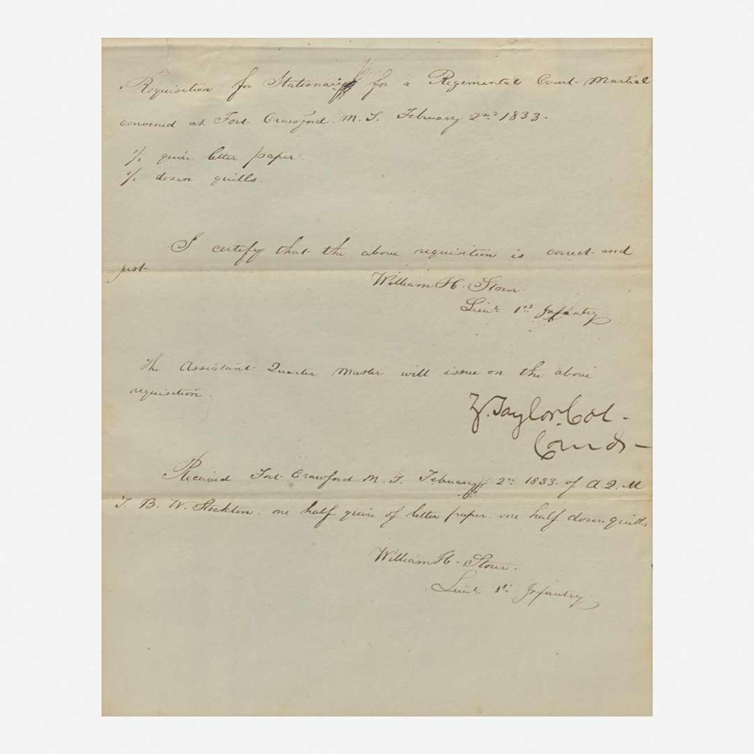 [Presidential] Taylor, Zachary Partially-Printed Document, signed