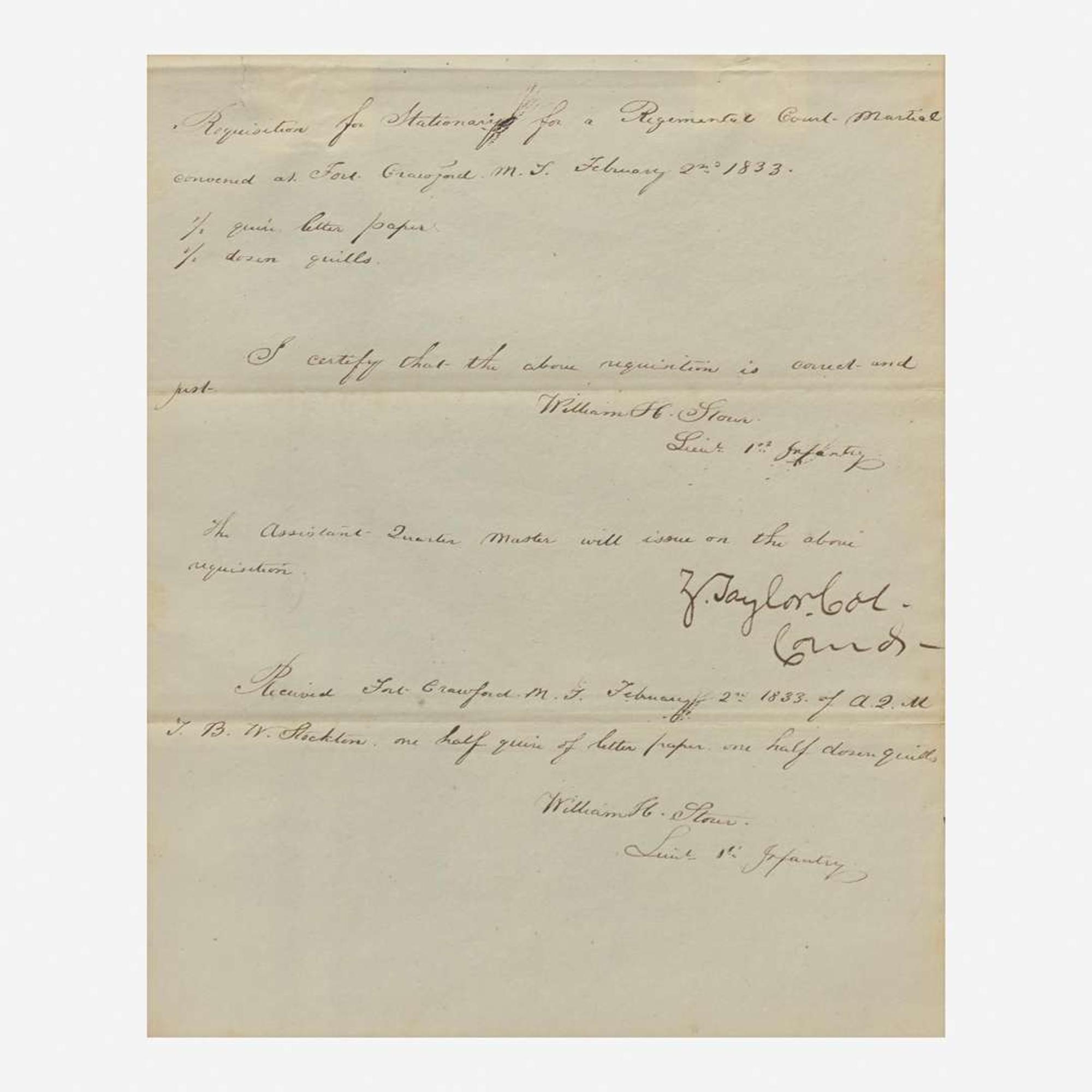 [Presidential] Taylor, Zachary Partially-Printed Document, signed