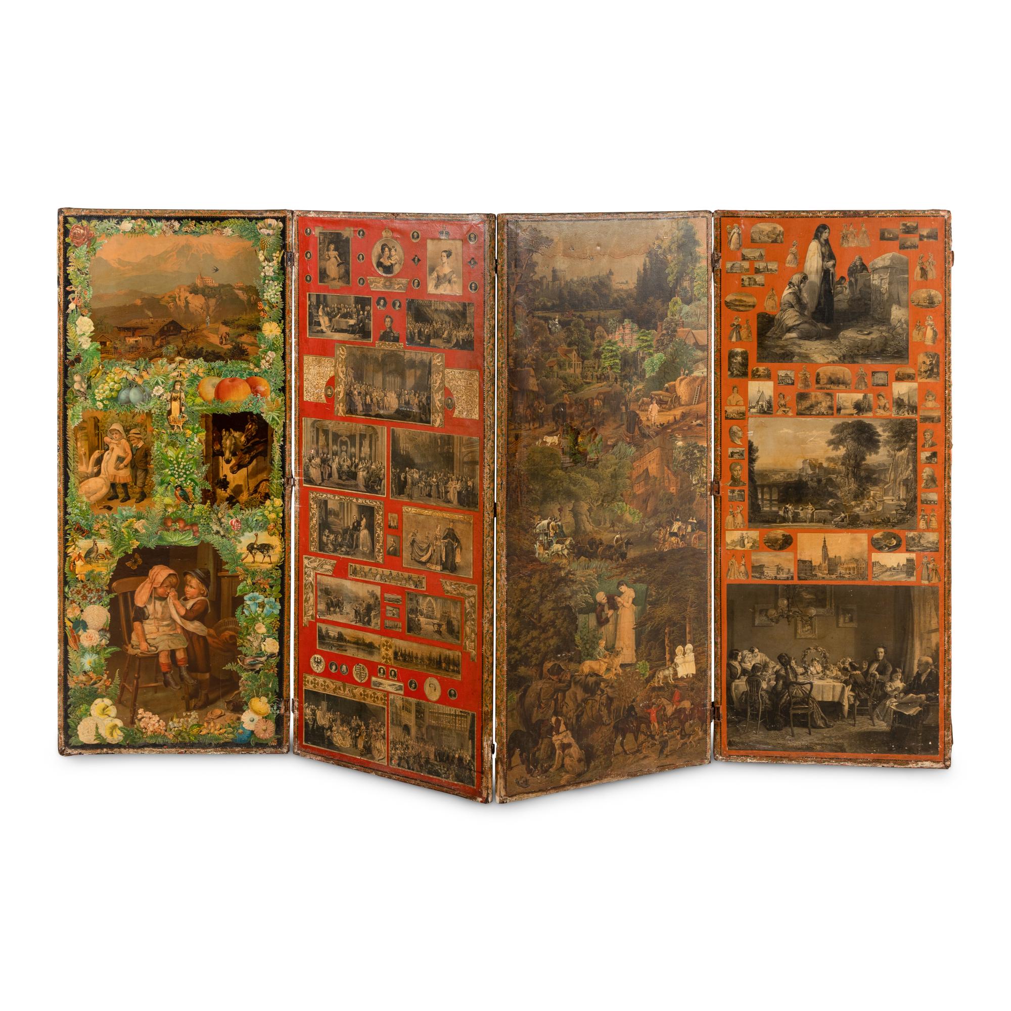 A Victorian Decoupage Four-Panel Floor Screen