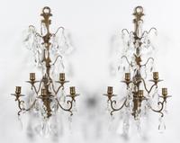 A Pair of Dutch Brass Five-Light Sconces Height 27 inches.