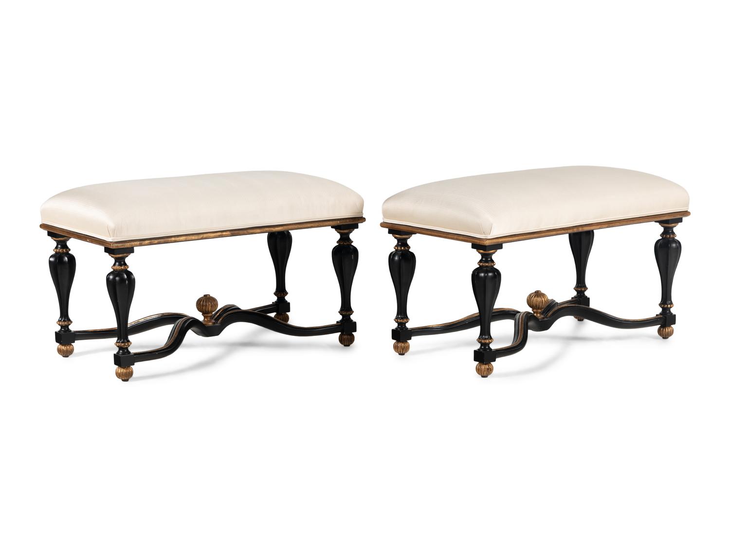 A Pair of Painted and Upholstered Benches