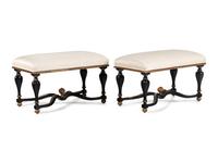 A Pair of Painted and Upholstered Benches