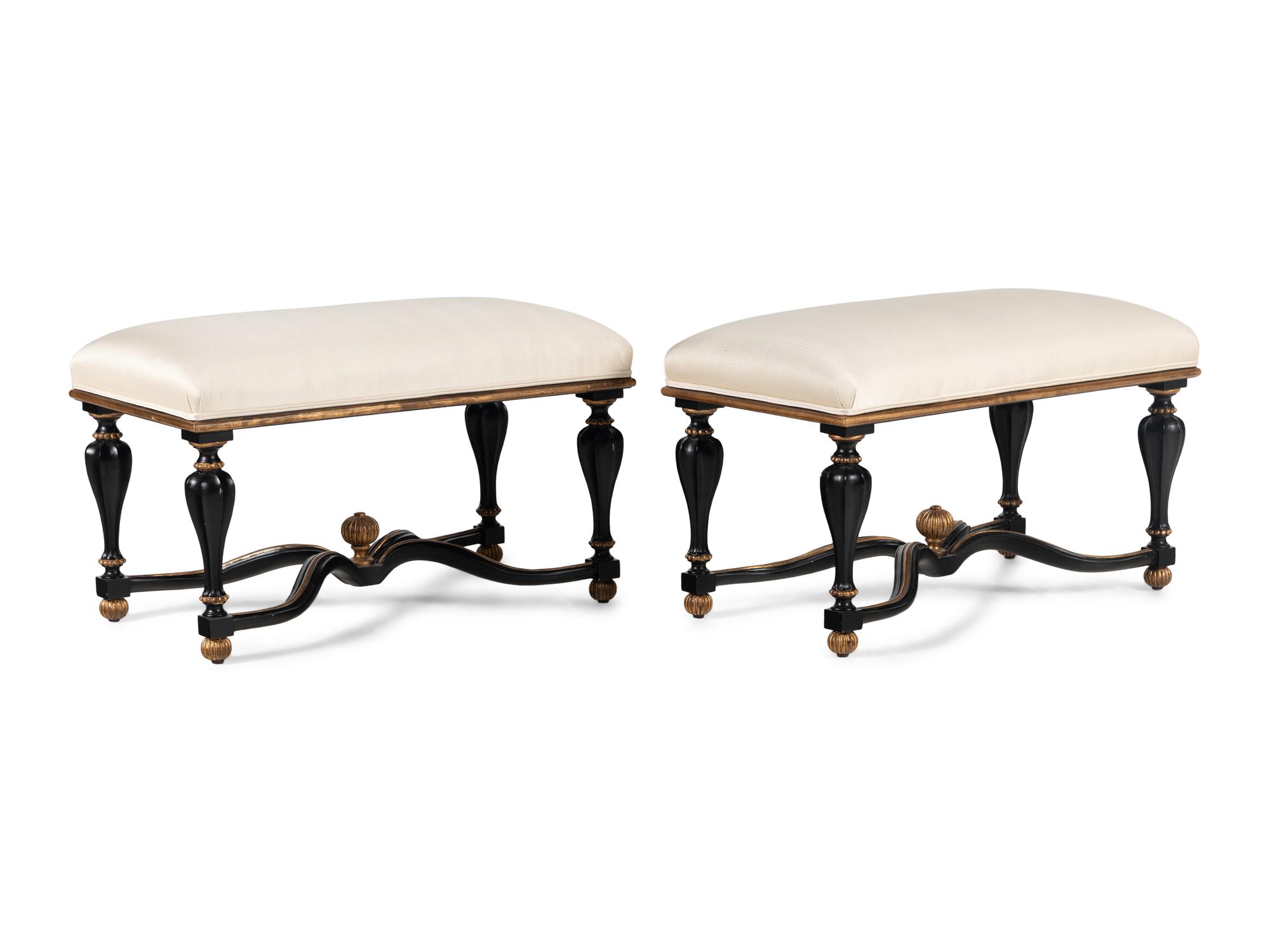 A Pair of Painted and Upholstered Benches