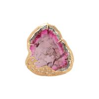 WATERMELON TOURMALINE, DIAMOND, AND YELLOW GOLD PENDANT