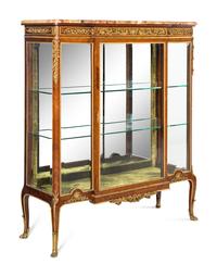 A Louis XV Style Gilt Bronze Mounted Kingwood Marble-Top Vitrine