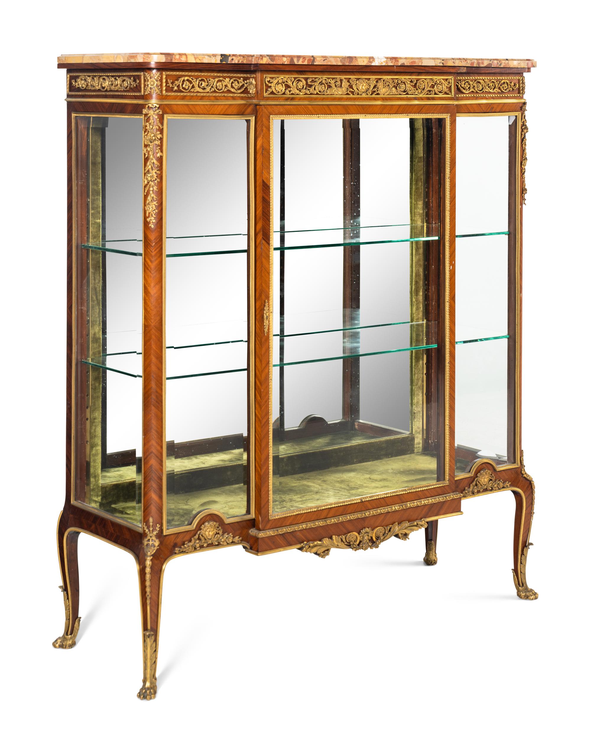 A Louis XV Style Gilt Bronze Mounted Kingwood Marble-Top Vitrine