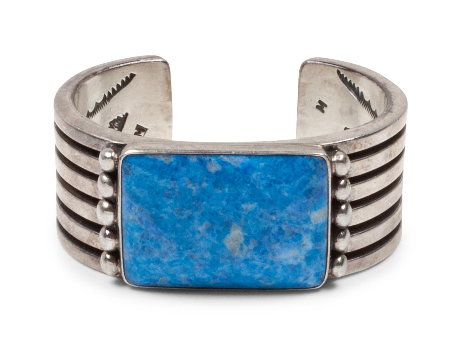 Sterling silver cuff bracelet with Lapis cabochon