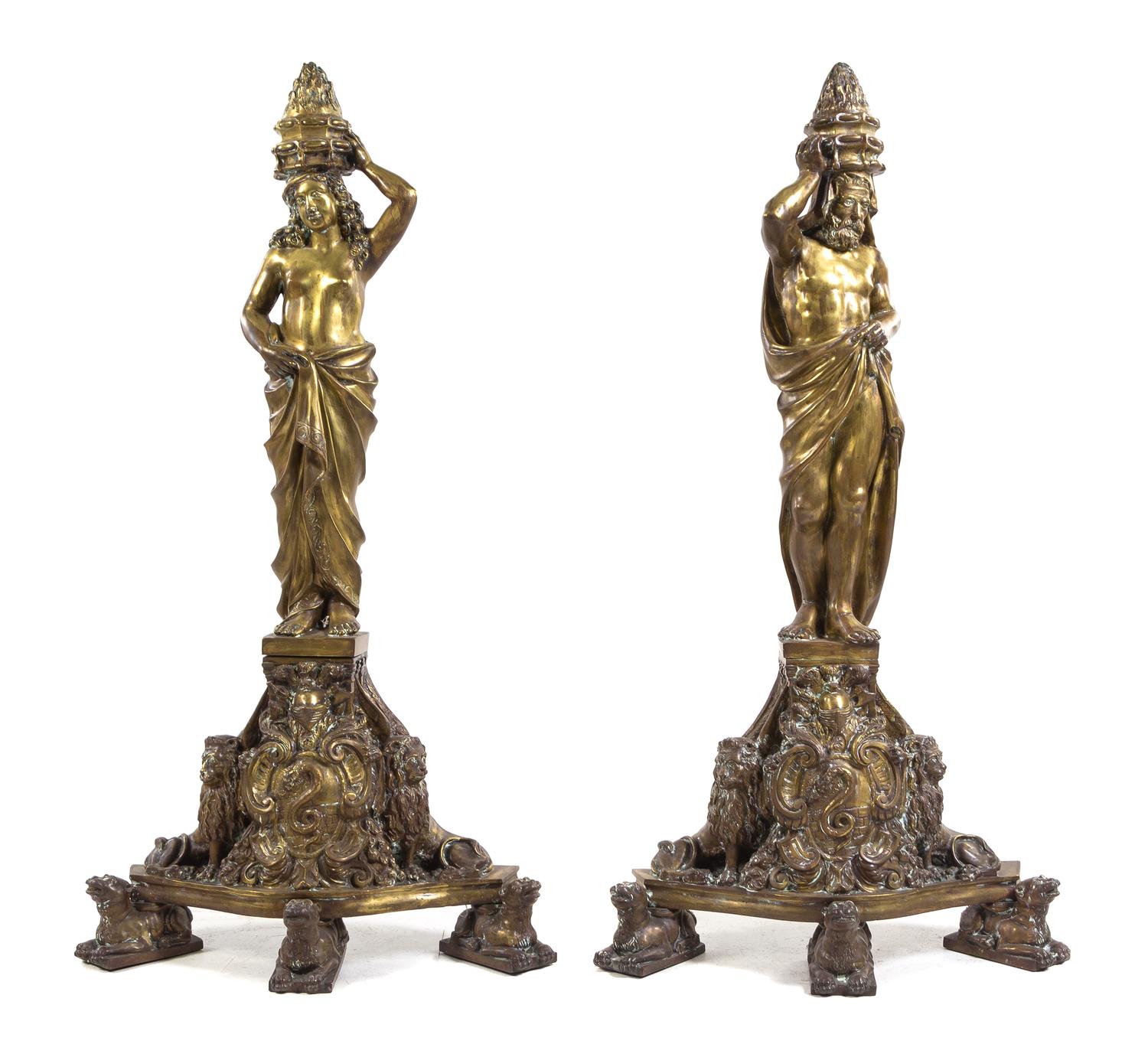 A Pair of Continental Gilt Bronze Figural Andirons Height 46 inches. — 19TH/20TH CENTURY