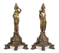 A Pair of Continental Gilt Bronze Figural Andirons Height 46 inches. — 19TH/20TH CENTURY