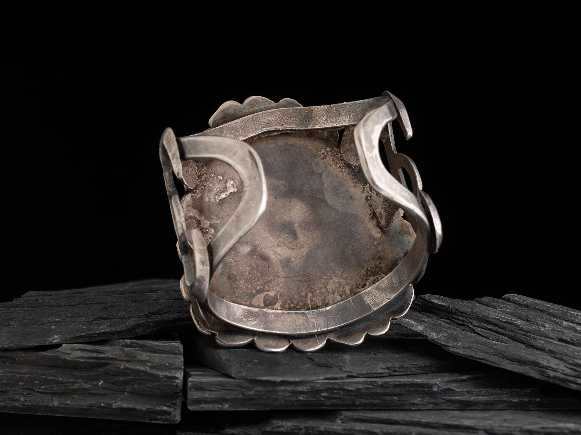 Large Sandcast Silver and Turquoise Cuff Bracelet