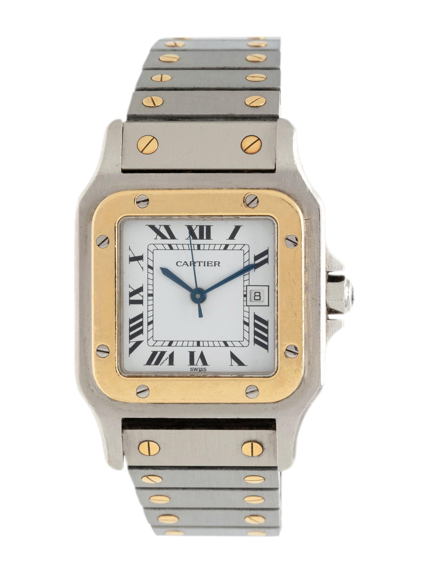 CARTIER, STAINLESS STEEL AND 18K YELLOW GOLD 'SANTOS' WRISTWATCH