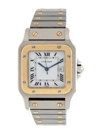 CARTIER, STAINLESS STEEL AND 18K YELLOW GOLD 'SANTOS' WRISTWATCH