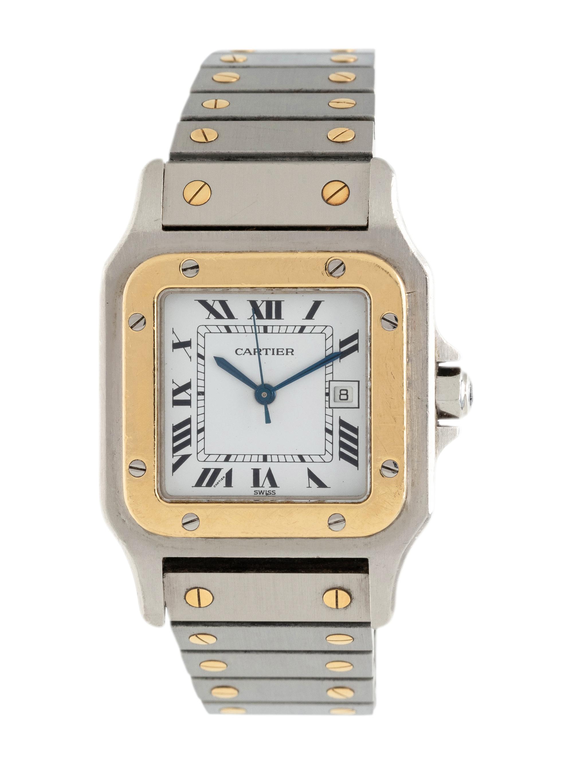 CARTIER, STAINLESS STEEL AND 18K YELLOW GOLD 'SANTOS' WRISTWATCH