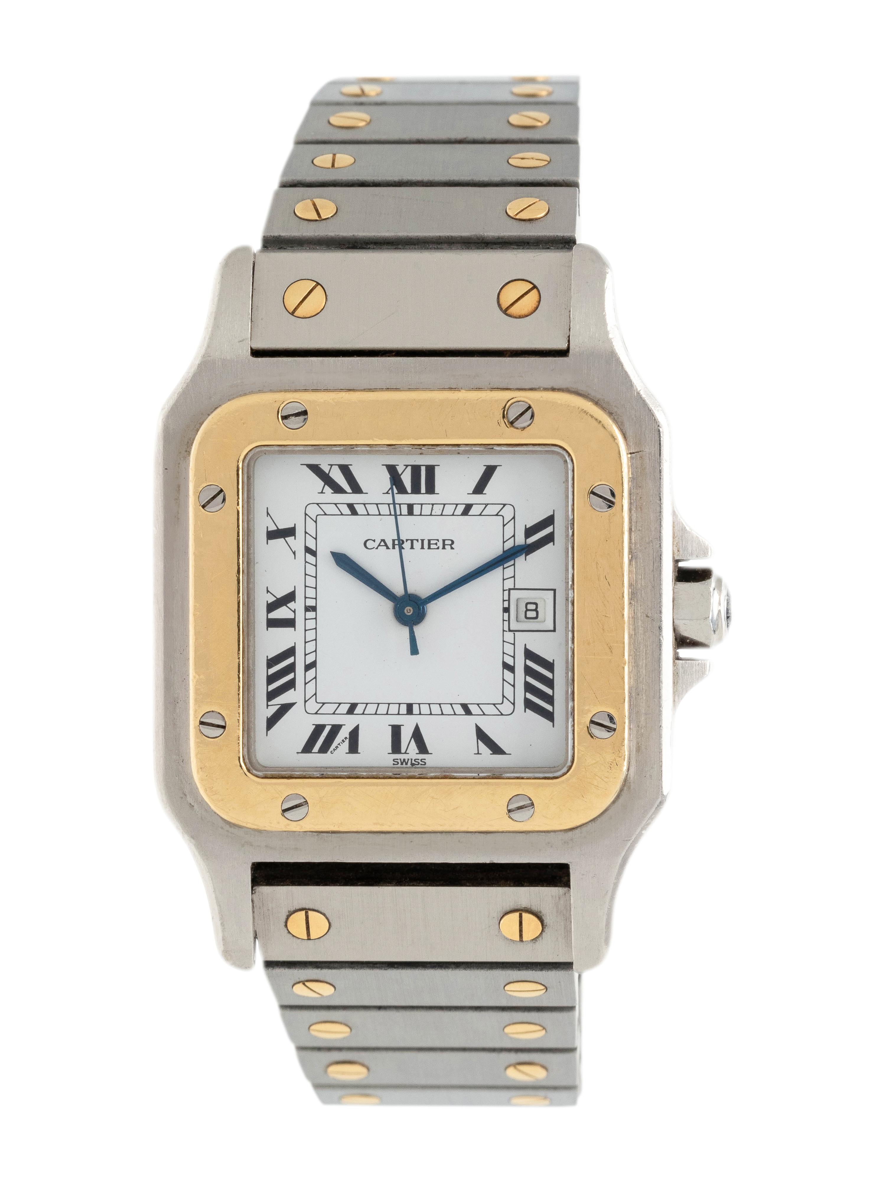 CARTIER, STAINLESS STEEL AND 18K YELLOW GOLD 'SANTOS' WRISTWATCH