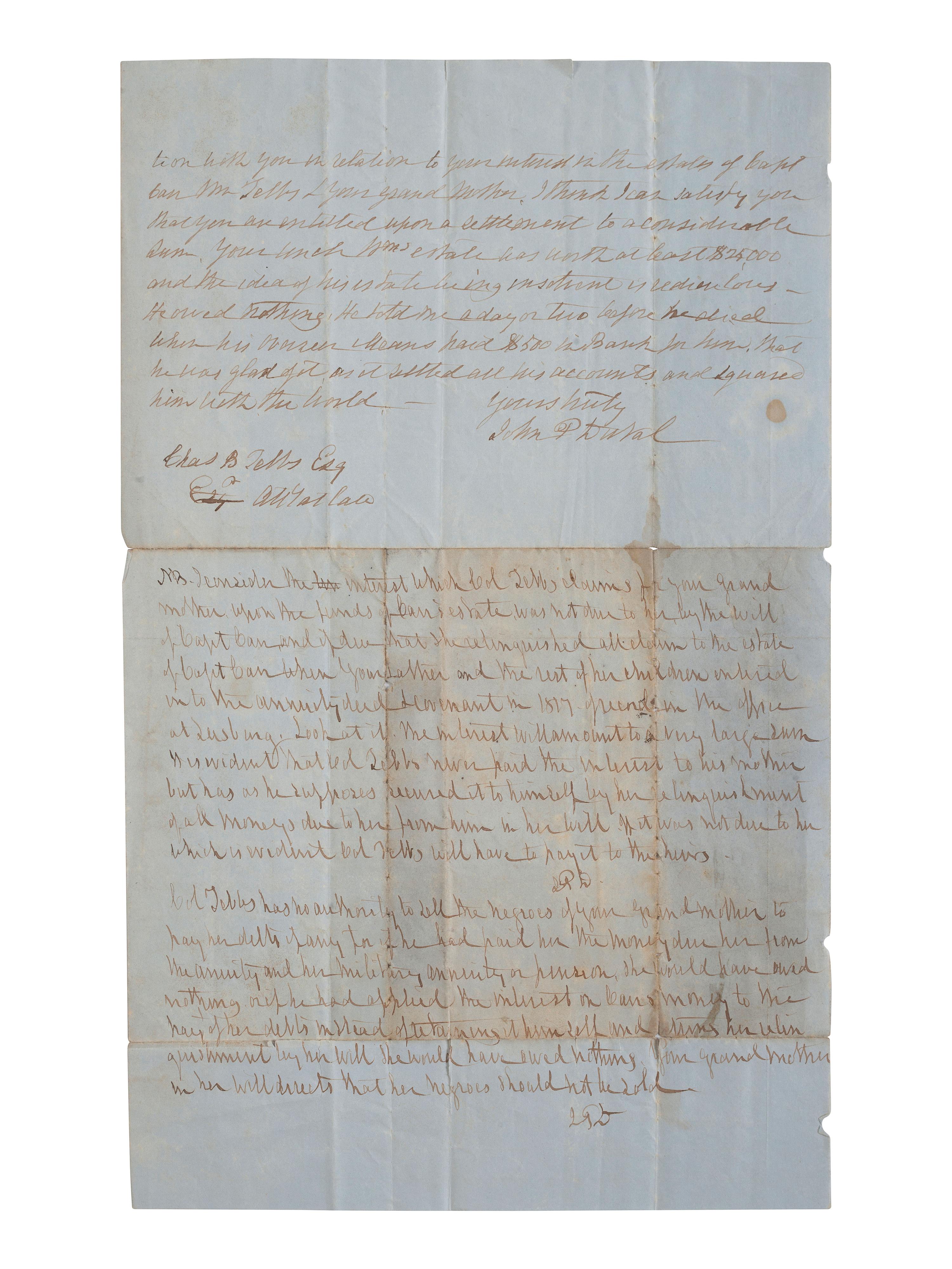 [ENSLAVEMENT & ABOLITION]. A group of 4 documents identified to the Carr and Tebbs families of Virginia, incl. references to the manumission and sale of enslaved persons.